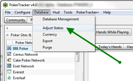 Database  Adjust Stakes в меню PokerTracker 4