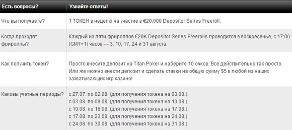 Условия акции Titan Poker