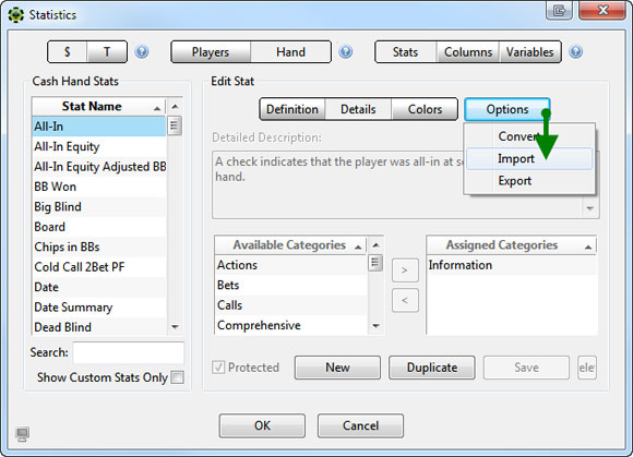 Импорт пользовательской статистики PokerTracker 3