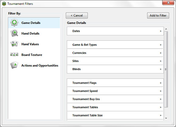 Фильтры для турниров в PokerTracker