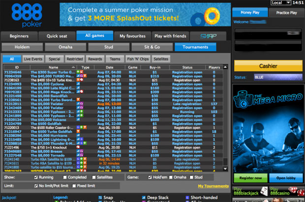 Турнирное лобби 888poker