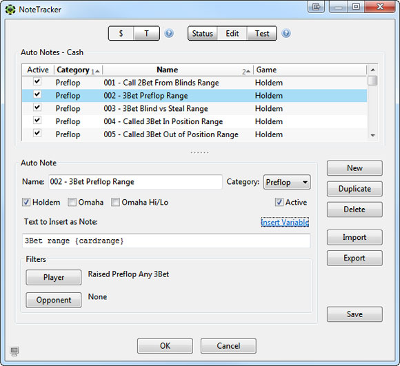 Настройки NoteTracker 
