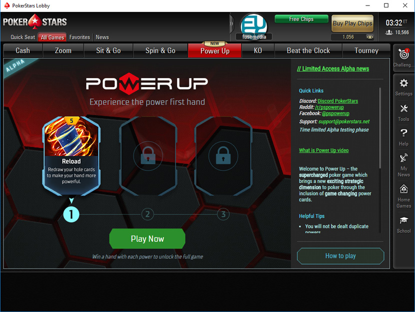 Power Up в лобби PokerStars