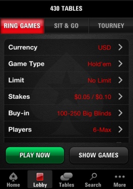 Mobile PokerStars выбор игры